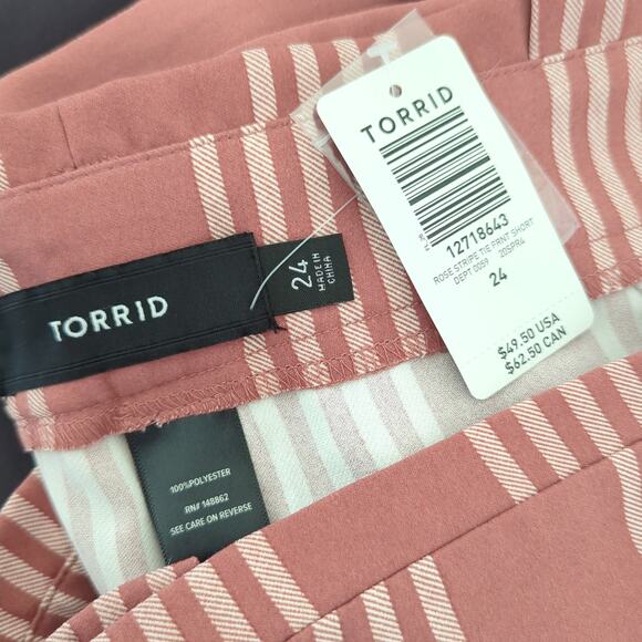 NWT Torrid Womens Rose Stripe Tie Front Shorts Belted 24 Summer Relaxed Travel - Picture 3 of 4